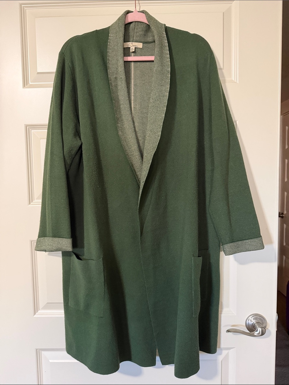 Forest Green Shawl Collar Open Cardigan Long Sweater